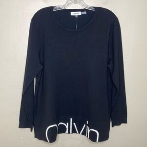 CALVIN KLEIN Sweater Black & White Minimalist Popover Long Sleeve NWT Large